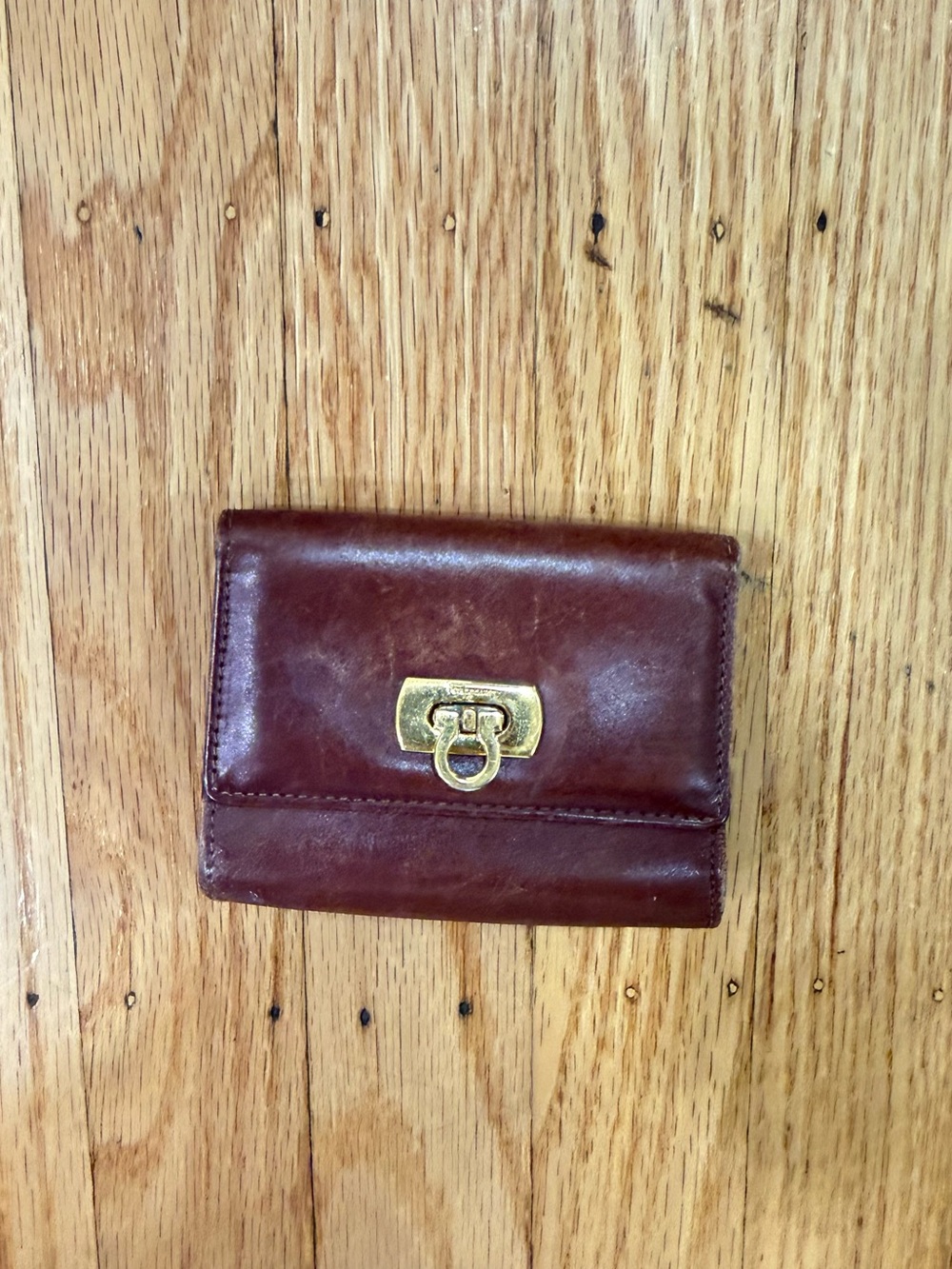 Salvatore Ferragamo Brown Leather Wallet with Gold Hardware